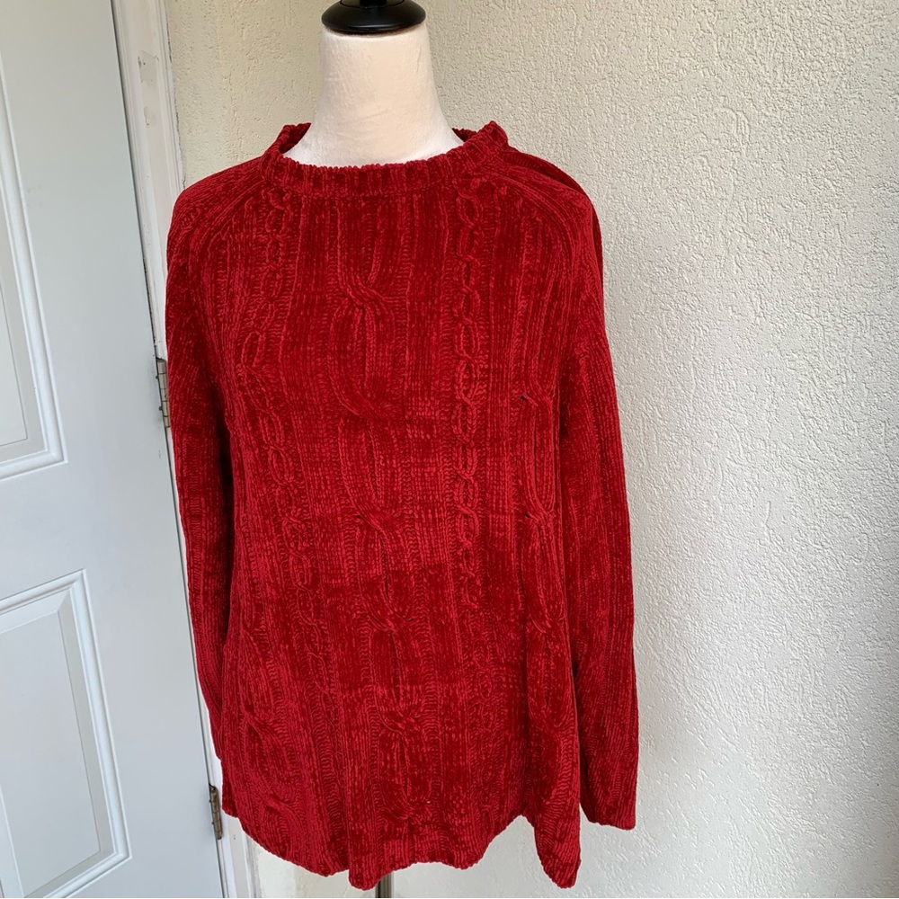 CAROLYN TAYLOR-Essentials. Beautiful Red cable knit‎ sweater. Long sleeve…